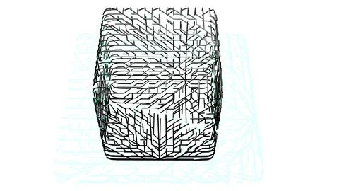 3d render. Abstract black wireframe on white bg. Ai growing geometric pattern of 스톡 일러스트