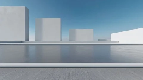 3d render of abstract blocks architecture with concrete floor 库存影片 333818158