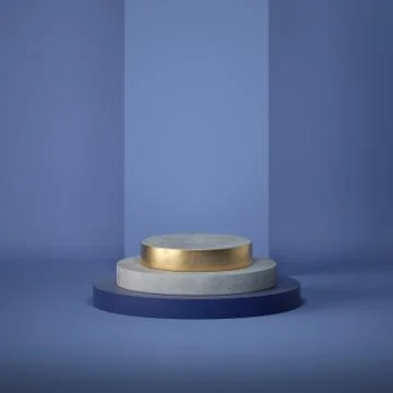 3d render abstract blue background. Cylinder podium steps, vacant pedestal Illustrazione stock