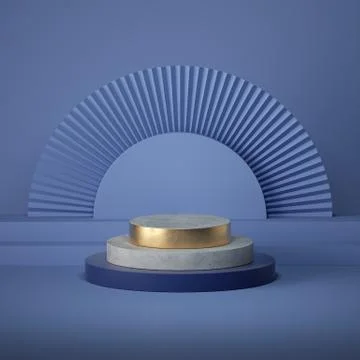 3d render abstract blue background. Empty stage, cylinder podium steps, Illustrazione stock