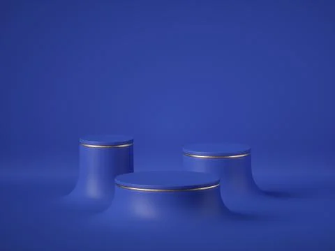 3d render, abstract blue background. Empty cylinder podium, vacant pedestal Stock Illustration