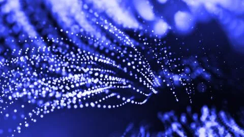 3d render of abstract blue composition with depth of field and glowing particles Illustrazione stock