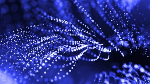 3d render of abstract blue composition with depth of field and glowing particles Illustrazione stock