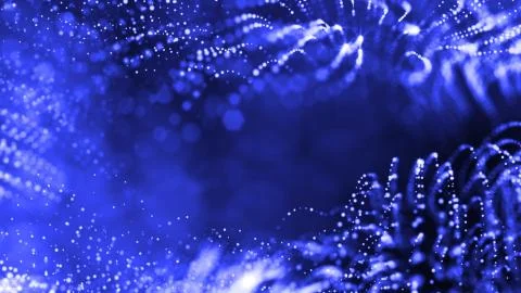 3d render of abstract blue composition with depth of field and glowing particles 库存插图