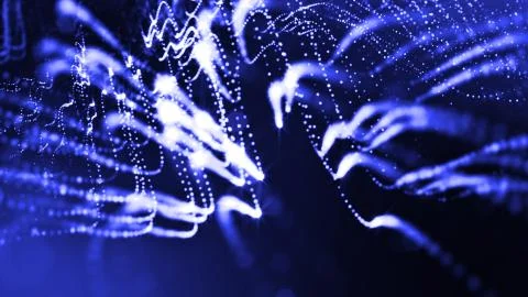 3d render of abstract blue composition with depth of field and glowing particles 库存插图