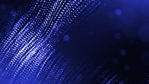 3d render of abstract blue composition with depth of field and glowing particles Illustrazione stock