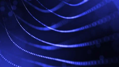 3d render of abstract blue composition with depth of field and glowing particles Illustrazione stock