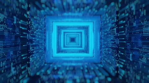 3D render Abstract Blue Futuristic High Tech Square Tunnel Loop Stock Footage 329180528