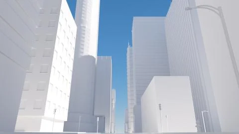 3d render of abstract bright city with skyscrapers. Simple forms of buildings Stock Illustration