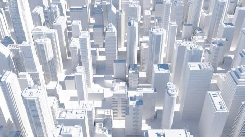 3d render of abstract bright city with skyscrapers. Simple forms of buildings Stock Illustration