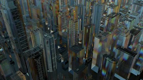 3d render of abstract city made of glass. Refractive, reflective transparent  Stock Illustration