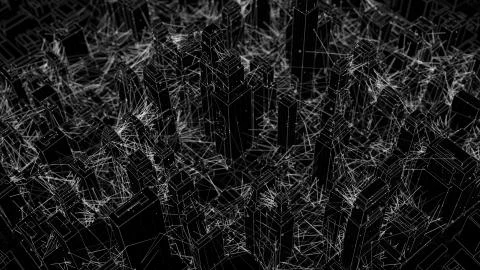 3d render of abstract city with particles connected with lines. Digital conce Stock Illustration