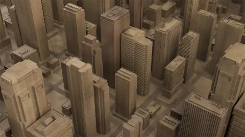 3d render abstract city piece made of wood material. Skyscrapers and low buil Stock Illustration
