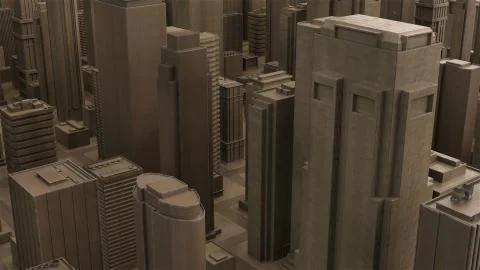 3d render abstract city piece made of wood material. Skyscrapers and low buil Stock Illustration