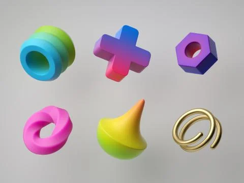 3d render, abstract colorful geometric shapes isolated on white background. Stock Illustration