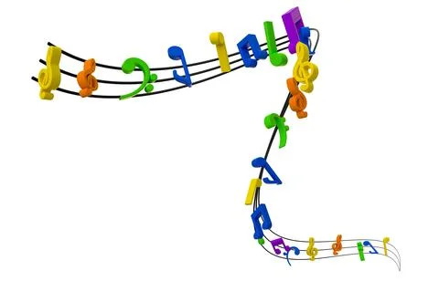 3d render of abstract colorful music notes on line wave and white isolated Illustrazione stock