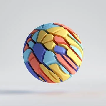 3d render, abstract colorful random mosaic pieces, broken ball, cracked sphere Stock Illustration