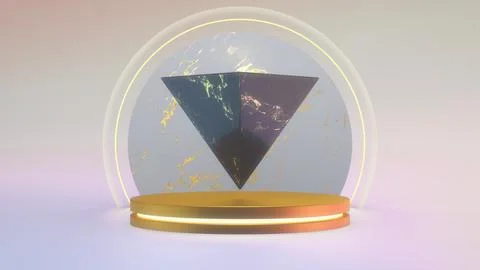 3D Render of Abstract Colorful Stage-Podium with Reversed Pyramid on it Stockillustratie