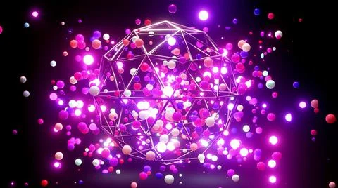 3d render. Abstract composition of colorful balls in air, which randomly light Stock Illustration