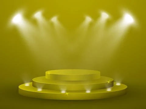 3D Render of Abstract Composition with Podium. Studio with Round Pedestal and Illustrazione stock