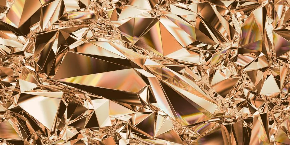 3d render, abstract copper crystal background, glass faceted wallpaper 스톡 일러스트