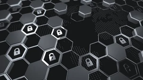 3d render. Abstract crypto cyber security technology on global network Stock Illustration