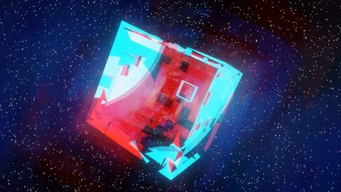 3d render abstract cube rotates in space Stock Footage 214059469