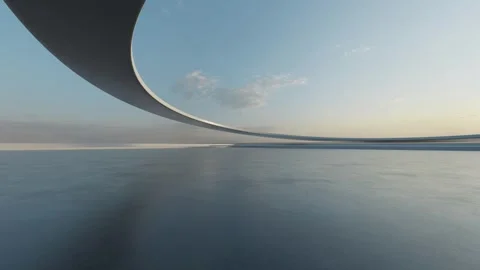 3d render of abstract curved futuristic architecture with concrete floor Stock Footage 334840594