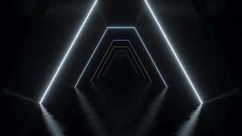 3d render of abstract dark concrete interior tunnel with neon lighting Stock Footage 334840593