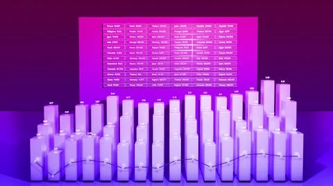 3d render. Abstract dashboard with statistics, infographics, columns and graphs イラスト素材