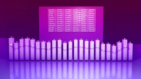 3d render. Abstract dashboard with statistics, infographics, columns and graphs イラスト素材