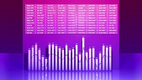 3d render. Abstract dashboard with statistics, infographics, columns and graphs イラスト素材