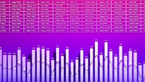 3d render. Abstract dashboard with statistics, infographics, columns and graphs イラスト素材