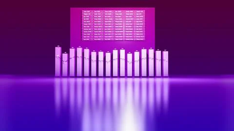 3d render. Abstract dashboard with statistics, infographics, columns and graphs イラスト素材