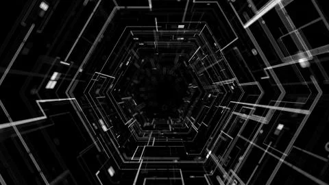 3d render abstract digital background with thick and thin lines. Square parti Stock Illustration