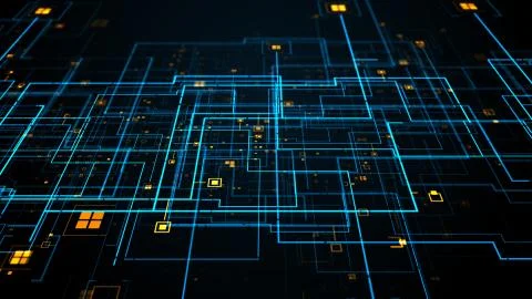 3d render abstract digital background with thick and thin lines. Square parti Stock Illustration