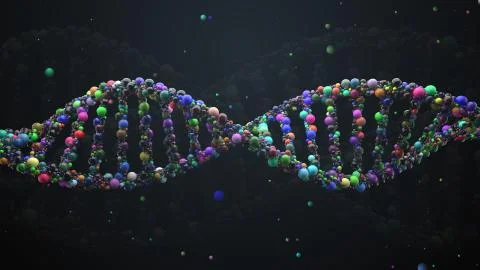 3d render abstract DNA strand made of spheres. Complex gene concept made of g Stock Illustration