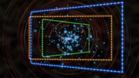 3d render. Abstract dotted rectangular frames rotating over dark background with Stock Illustration