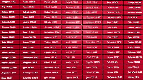 3d render. Abstract economical bg with information board in studio. Red gradient Illustrazione stock