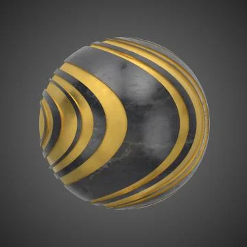 3d render abstract element with metal lines that displaced inner from marble  Stock Illustration