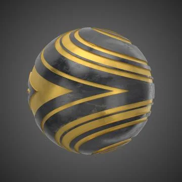 3d render abstract element with metal lines that displaced inner from marble  Stock Illustration