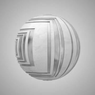 3d render abstract element with metal lines that displaced inner from marble  Stock Illustration