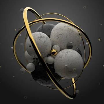 3d render abstract elements with metal circles around. Marble and metal surfa Stock Illustration
