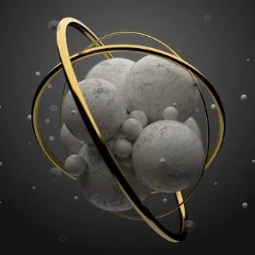 3d render abstract elements with metal circles around. Marble and metal surfa Stock Illustration