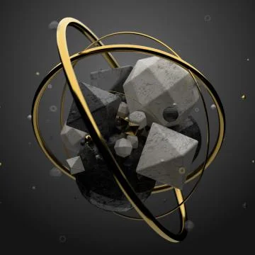 3d render abstract elements with metal circles around. Marble and metal surfa Stock Illustration