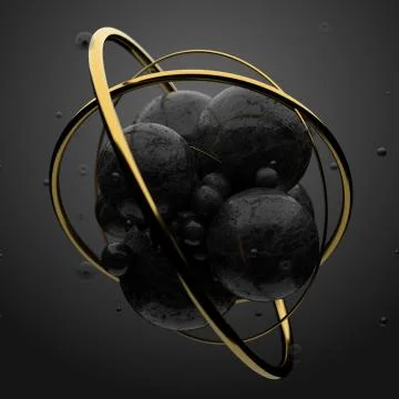 3d render abstract elements with metal circles around. Marble and metal surfa Stock Illustration
