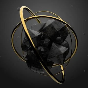 3d render abstract elements with metal circles around. Marble and metal surfa Stock Illustration