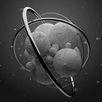 3d render abstract elements with metal circles around. Marble and metal surfa Stock Illustration