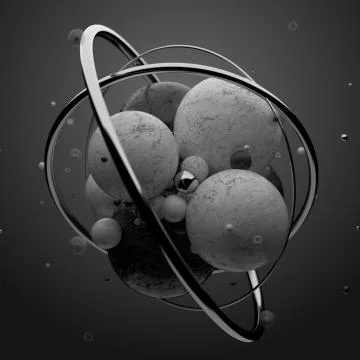 3d render abstract elements with metal circles around. Marble and metal surfa Stock Illustration