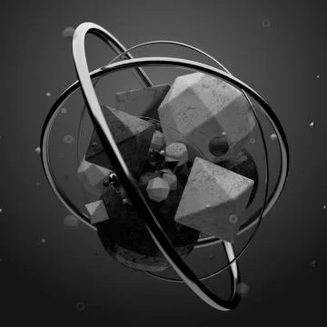 3d render abstract elements with metal circles around. Marble and metal surfa Stock Illustration